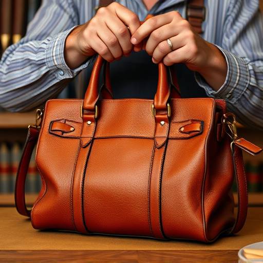 A craftsman in Florence meticulously working on a leather handbag, showcasing traditional Italian craftsmanship techniques.