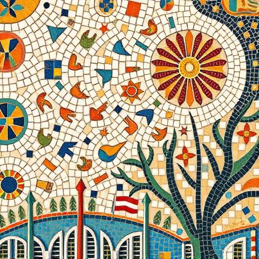 A mosaic art piece combining ancient techniques with modern themes, creating a unique and timeless artwork.