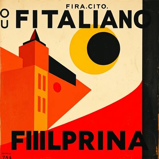 A vibrant graphic design poster inspired by Italian Futurism, featuring bold typography, dynamic shapes, and abstract patterns.
