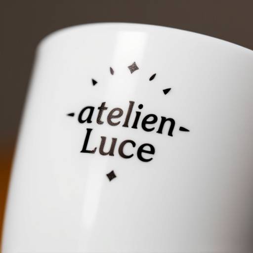 Close-up shot of a beautifully designed espresso cup with the Atelier Luce logo, showcasing the logo design.