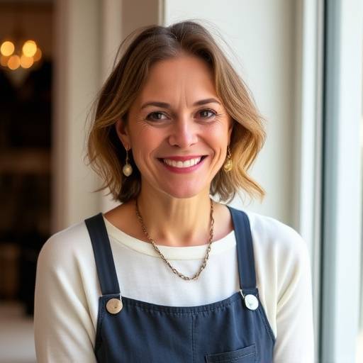 Portrait of Isabella Rossi, founder of Atelier Luce, smiling warmly.